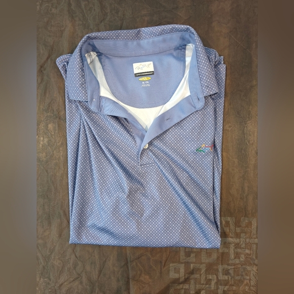🤍Greg Norman Blue Polo Patterned Dot Golf Polo Shirt Size XL - Picture 4 of 5